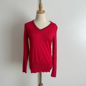 Nike Golf Women's V-Neck Sweater Red Long Sleeve Athletic Top Large